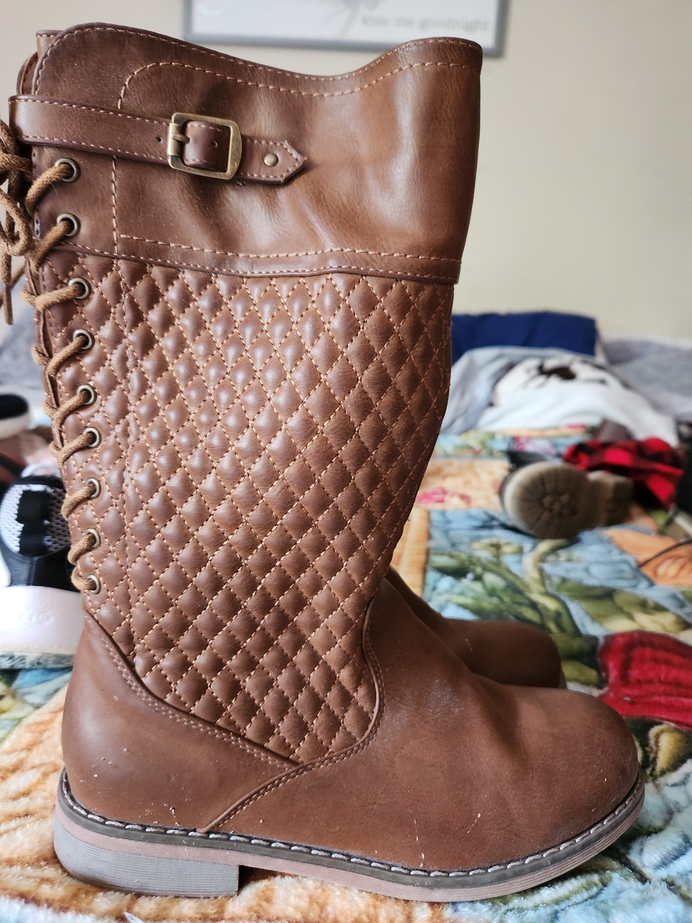 Women’s Quilted Mid-Calf Lace-Up Boots - Brown